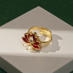TEEJH Gold-Plated Pearl Beaded Adjustable Finger Ring-picture-30