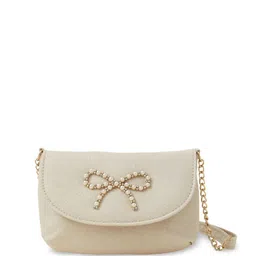 Accessorize Embellished PU Structured Sling Bag with Bow Detail image 1