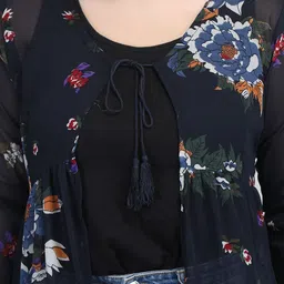 Dubai Collection Floral Printed V-Neck Longline Shrug image 3