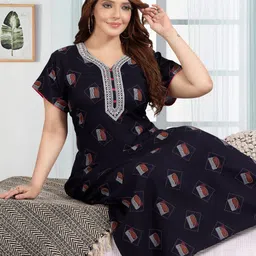 TRUNDZ Women Printed V-neck Maxi Regular Nightdress image 2