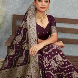 KALINI Ethnic Motifs Zari Silk Blend Handloom Banarasi Saree image 3