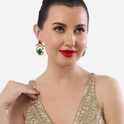 AMI Set Of 2 Gold-Plated Artificial Stones Studded Geometric Shaped Drop Earrings image 3