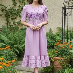 Tzelynn Floral Embroidered Puff Sleeve Fit & Flare Midi Dress image 4