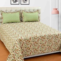 MORADO Beige & Red Floral 210 TC King Bedsheet with 2 Pillow Covers-picture-44