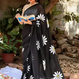 Pionex Floral Printed Pure Cotton Saree image 5