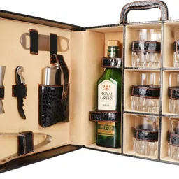 blb Borsi leathers 6 glasses black bar set premium bottle Opener handy portable Leatherette-GPBLCS001 11 - Piece Bar Set image 5