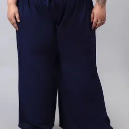 trend level Women Flared Dark Blue Viscose Rayon Trousers-picture-23