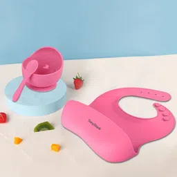 3 Pcs Silicone Baby Feeding Set, Tableware Kit- Feeding Bowl & Spoon, Bib for Kids, Toddler - Silicone-image-19