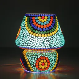 vishal handicraft Mosaic Table Lamp Combination of Colour Beads Mushroom Round Dome Shape Mosaic Bedside Table Turkish Lamps with Colorful Light for Home Decoration Bedroom (24 cm Multicolour) Table Lamp image 5
