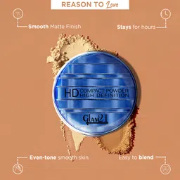 glam21 HD Compact Powder Longlasting Freshness upto 12hrs with Vitamin-E | Matte Finish Compact image 2