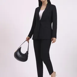 apsra boutique Women Formal Women Pantsuit, Single Button Blazer with Straight Pants Solid Suit-picture-17