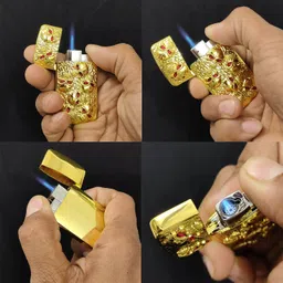 point zero New Zhonergi Gold Lighter Jet Flame Butane Gas Lighter Portable Compact Windproof Cigar Outdoor Pocket Lighter image 2