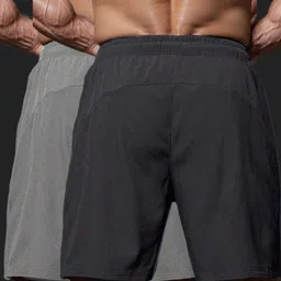 lothric Pack of 2 Solid Men Grey, Black Gym Shorts image 2