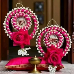 Shubh Labh Gulabi Chakri With Rose flower Backdrop Room Decor Wall hanging Pack of 2-image-52