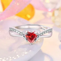 Stylish Red Heart Ring For Women & Girls Stainless Steel Cubic Zirconia Silver Plated Ring-image-31