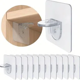 pavityaksh L-Shaped 4Pcs Shelf Support Brackets with Punch-Free Adhesive Clear Pegs Hanger Hook 4-picture-15