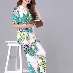 arctee Women Shirt & Pyjama set White, Green Printed image 3