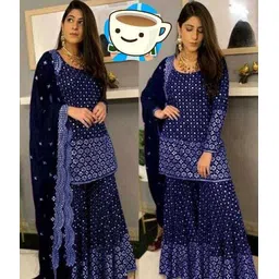 ethnicbrity Semi Stitched Georgette Kurta & Sharara Fabric Embroidered-picture-27