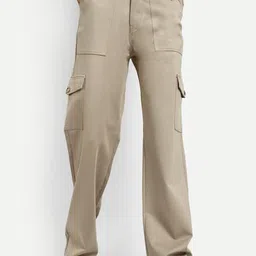 BROADSTAR Women Smart Straight Fit High-Rise Easy Wash Cargos Trousers-image-8