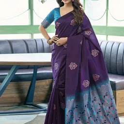 DIVASTRI Ethnic Motifs Zari Silk Blend Saree-image-53