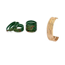 1ST TIME Set Of 12 Green Alloy Artificial Stones & Beads Antique Bangles-picture-34