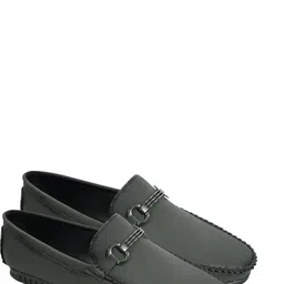 Big Liner Men Green Solid Synthetic Leather Loafers image 5