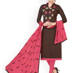 HERE&NOW Ethnic Motifs Embroidered Cotton Unstitched Dress Material-picture-15