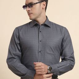 JADE BLUE Micro Ditsy Printed Cutaway Collar Pure Cotton Formal Shirt-picture-8