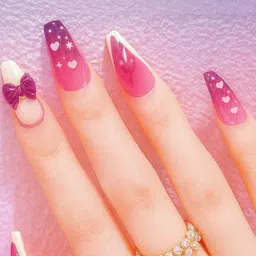 Striking Viking Set Of 18 Pink Ombre Heart & Bow Press-On Nail-picture-27