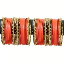 THE BLAZZE Orange Glass Artificial Stones & Beads Bangle image 2