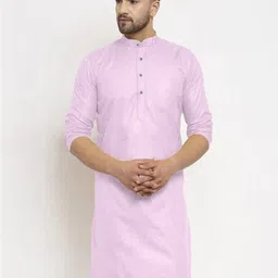 click n buy Men Solid Straight Kurta (Pink) image 4