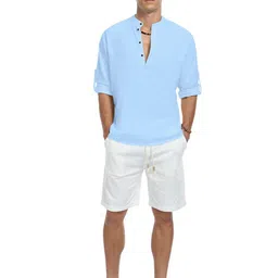 ZELINCO Mandarin Collar Roll-Up Sleeves Straight Short Kurta-picture-31