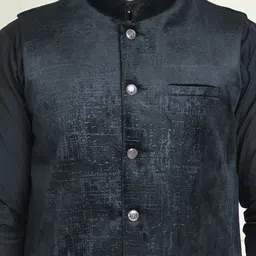 Anouk Black Woven Design Band Collar Straight Kurta With Pyjamas & Velvet Nehru Jacket image 4