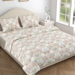 haus & kinder White & Pink Floral 144 TC Cotton Queen Bedsheet Set 2.29 m x 2.55 m-picture-39