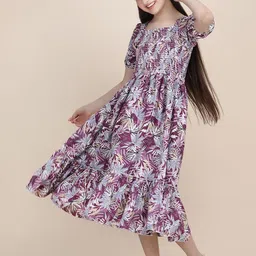 PTVIZE Girls Printed Puff Sleeve Fit and Flare Dress-image-6