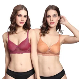samvar Women Maroon,Brown Cotton Blend Bra Panty Set for Lingerie Set Undergarments Pack of 2-picture-32