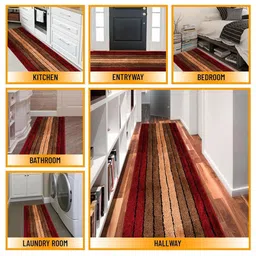 Aura Red & Brown Rectangular Anti-Slip Long-Lasting Floor Runner image 2