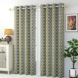 UrbanArts Grey Set of 2 Geometric Room Darkening Long Door Curtain-picture-25