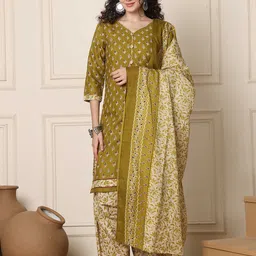 KALINI Floral Printed Straight Kurta With Salwar And Dupatta-image-93