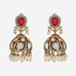 Kushal's Fashion Jewellery Dome Shaped Kundan Jhumkas image 2