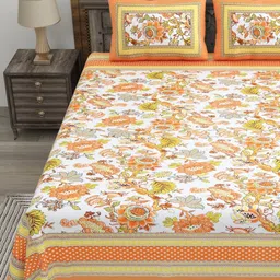 CLOTHOLOGY White & Yellow Floral 180 TC King Bedsheet with 2 Pillow Covers image 3