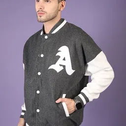 CHKOKKO Men Fleece Lightweight Varsity Jacket image 3