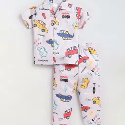 NAUTI KIDZ Boys Pure Cotton Shirt Collar Short Sleeves Cartoon Printed Night Suit-picture-19