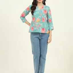 REVOSAA Women Floral Printed V-Neck Kurti-image-1