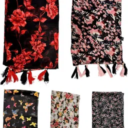 POSHAMPAA be desi Women Pack Of 5 Printed Scarf With Tasselled Border image 5