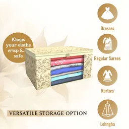 Aura Cream-Coloured & Grey 6 Pieces Printed Foldable Saree Covers image 3