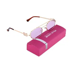 PELLE LUXUR Unisex Purple Lens & Gold-Toned Oval Sunglasses with image 3