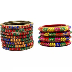 zsp Set Of 2 Multi Glass Artificial Stones & Beads Bangles-image-32