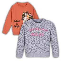 PLUM TREE Girls Pack Of 2 Glitter Printed Pure Cotton Pullover Sweatshirts-picture-28