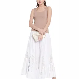 MIXFIT Women Textured Embroidered Flared High-Rise Parallel Trousers-image-51